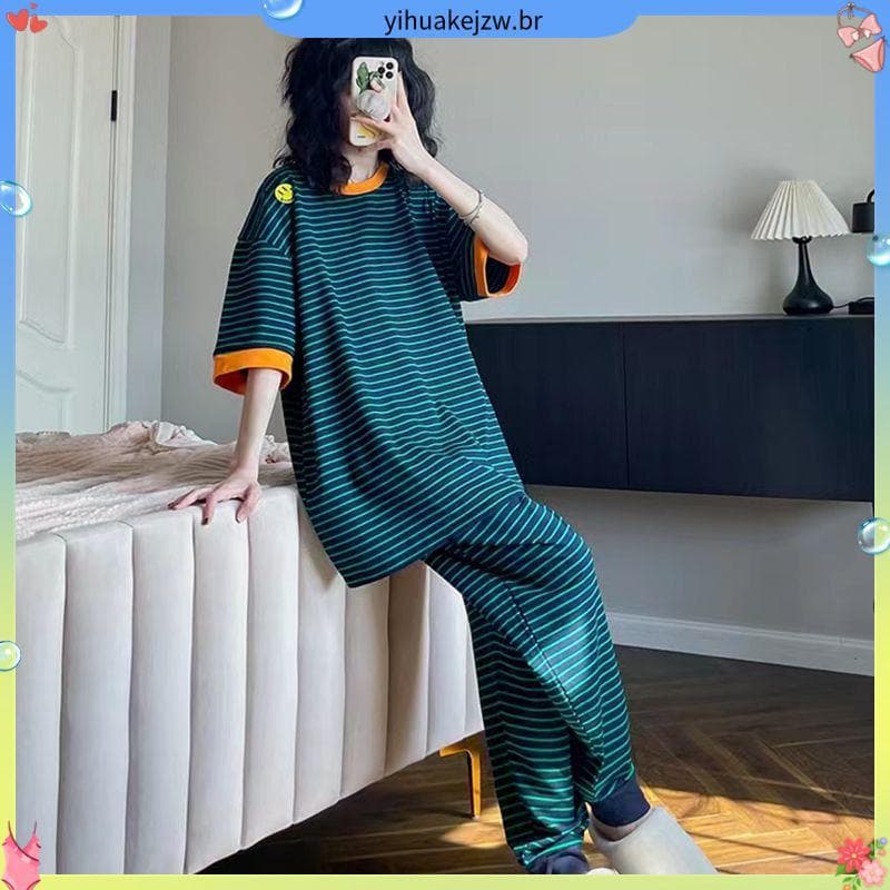 45-150kg pijamas de tamanho grande feminino 2023 novo estilo primavera outono calças de manga curta Homewear primavera v