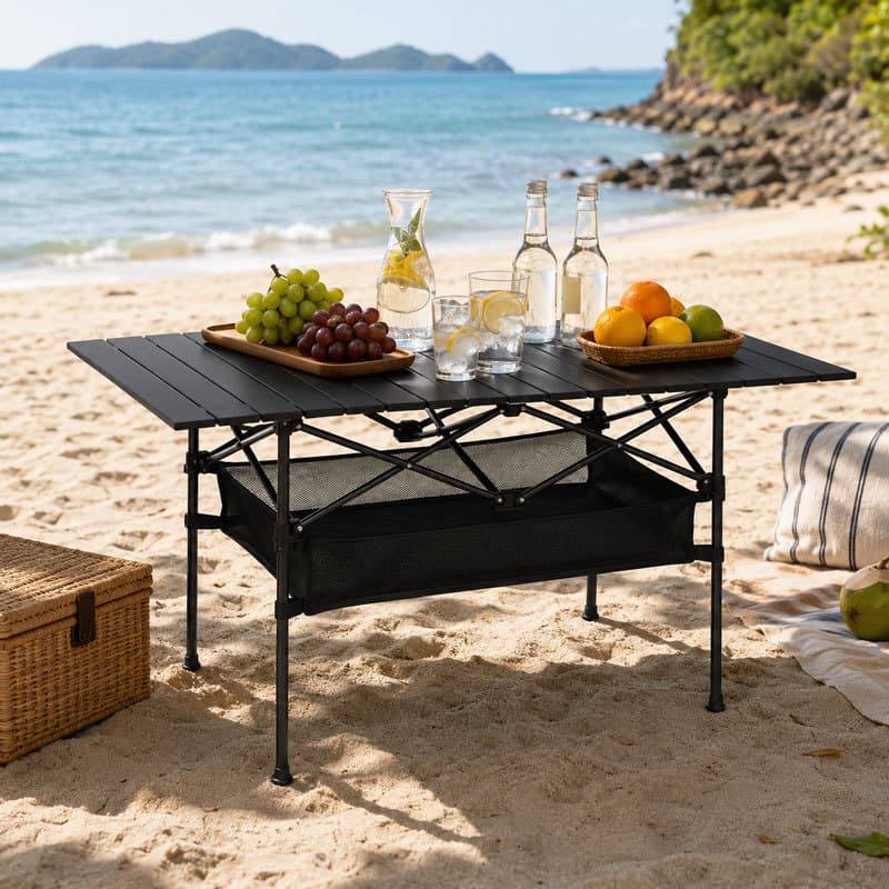 Mesa Camping Dobrável Portátil 120cm Aço Carbono Reforçada Com Bolsa e Rede