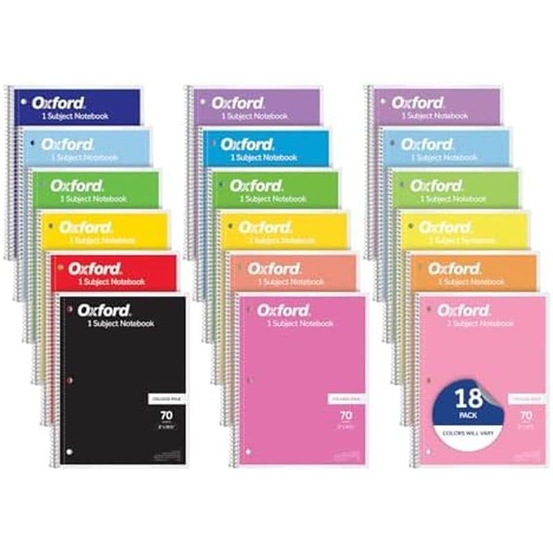 Cadernos Espirais Oxford , Pacote A Granel De 18 Contagens , 1 Assunto , Governados Universitários Para Escola , 8 x 10.