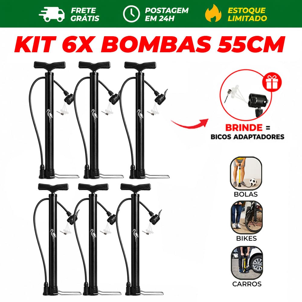 6x Bombas de Ar Manual FBG 55cm Para Pneu Bike Moto Bola Envio Rápido