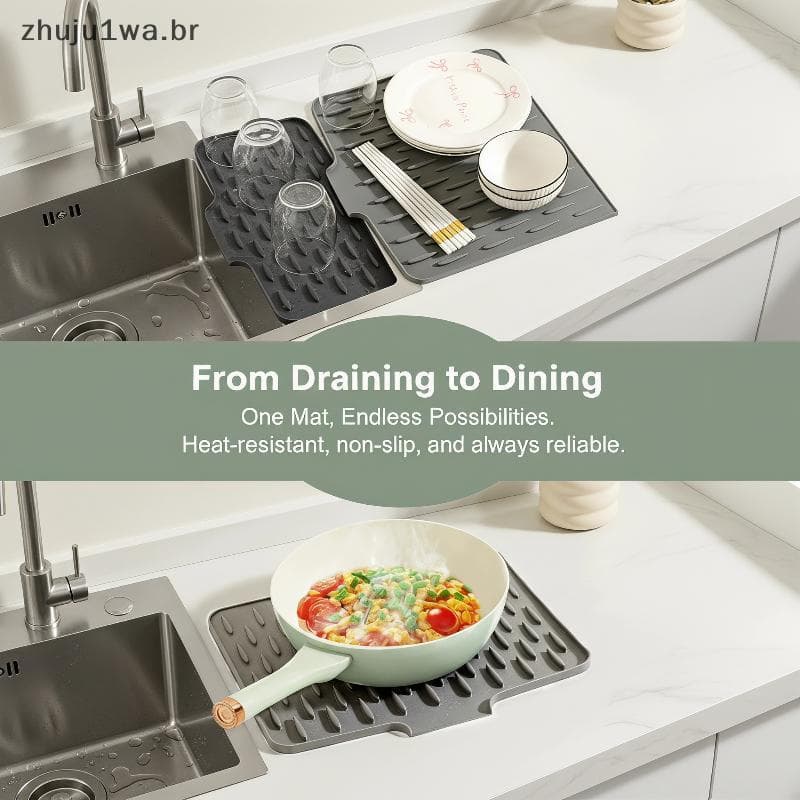 Tapete De Drenagem De Silicone Sem BPA , Design Embutido , 1 Peça , Almofada Durável Para Cozinha , Bancada , Pia , Prat