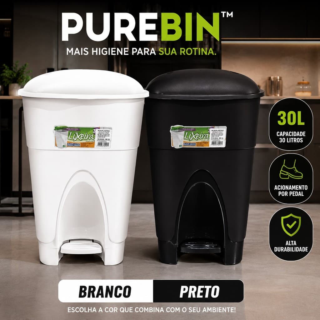 Lixeira com Pedal 30 Litros Injeplastec Plástico Resistente