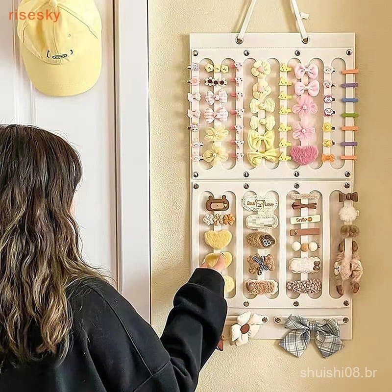[risesky] Organizador De Gravata De Cabelo , Montado Na Parede , Grande Capacidade , Suporte Para Faixa De Cabeça , Cabi