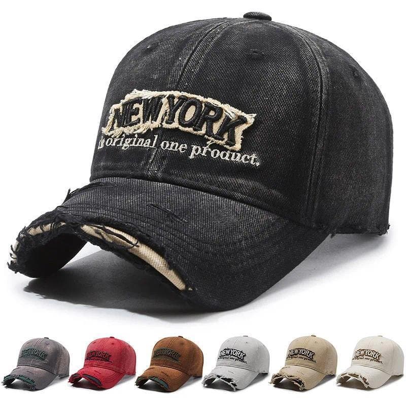 Vintage Velho Buraco Bordado Letras Cowboy Beisebol Algodão Macio Topo Masculino E Feminino Primavera Verão Casual 56-60