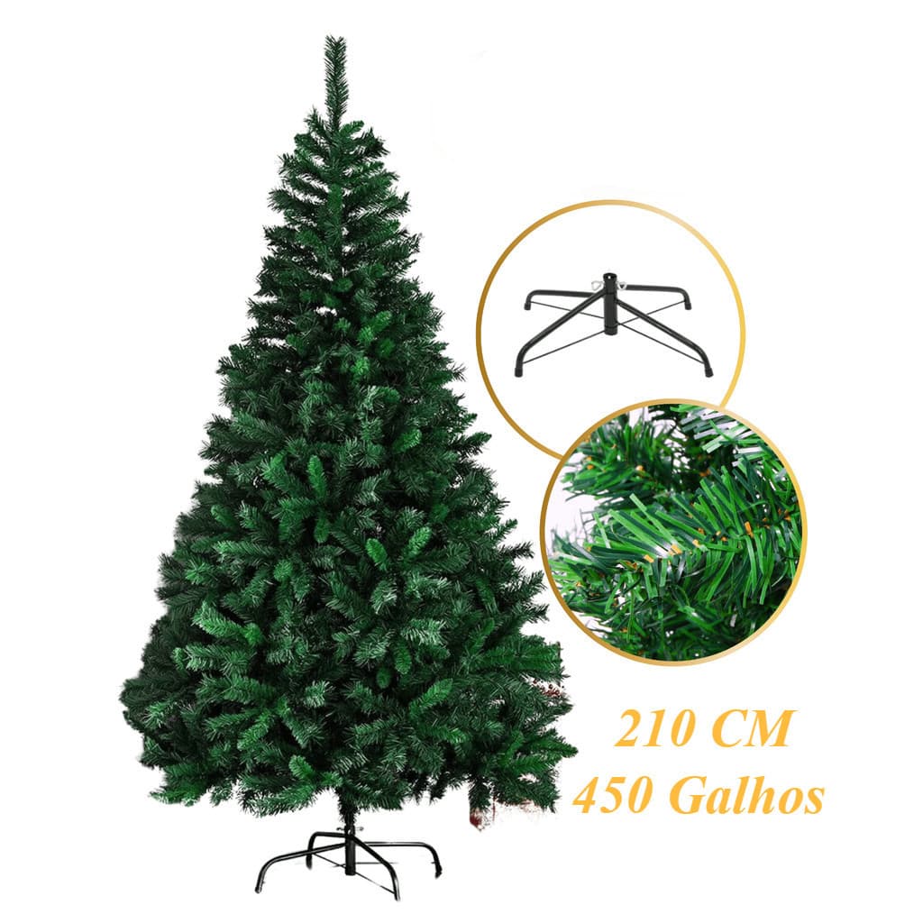 Árvore de Natal 2.10 Metros Pinheiro Verde Pé de Ferro 450 Galhos Cheios