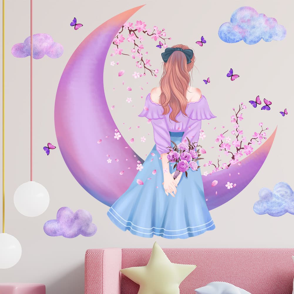 Adesivos de parede criativo lua menina buquê adesivos de parede menina quarto decoração papel de parede