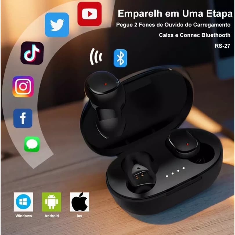 Promoção Fone de Ouvido Bluetooth 5.3 TWS Sem Fio - Som Estéreo Alta Fidelidade Universal Bateria Longa