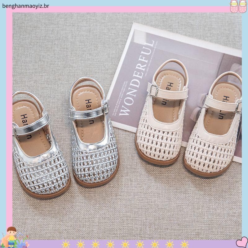 Van Guaihu 202 6 Meninas Sandálias Sandálias de Verão Oco Feminino Sandálias de Bebê Tecido Sapatos Romanos Sapatos de P