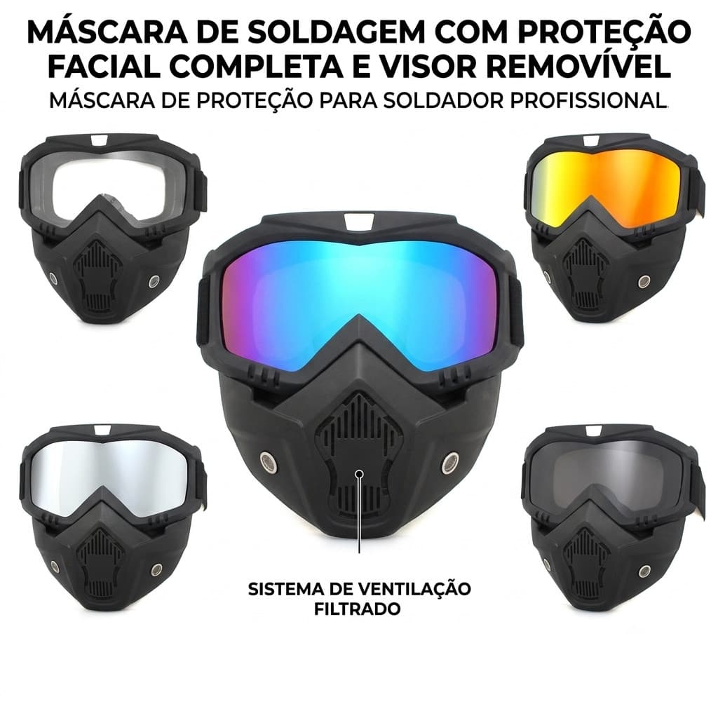 🥽 Máscara de Soldagem com Proteção Facial Completa e Visor Removível Máscara de Proteção para Soldador Profissional
