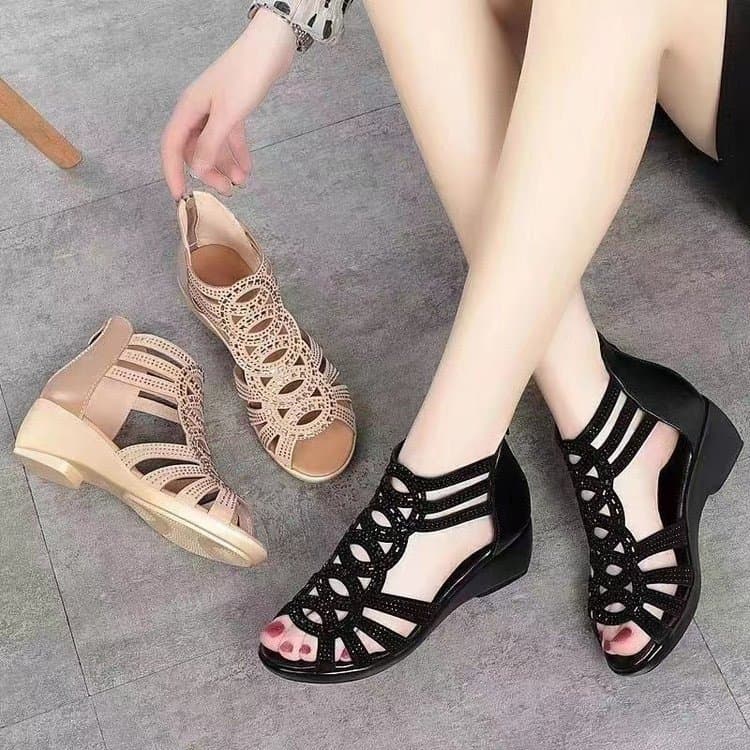 Sandálias Romanas De Couro Macio Feminino Verão Nova Sola Macia Outwear Sapatos De Cunha Femininos Moda Casual Designer