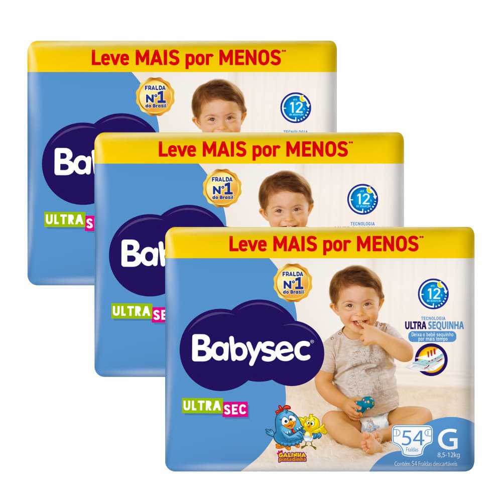 Fraldas BabySec Ultrasec G Galinha Pintadinha Kit 3x com 54 Unidades - Oferta Especial