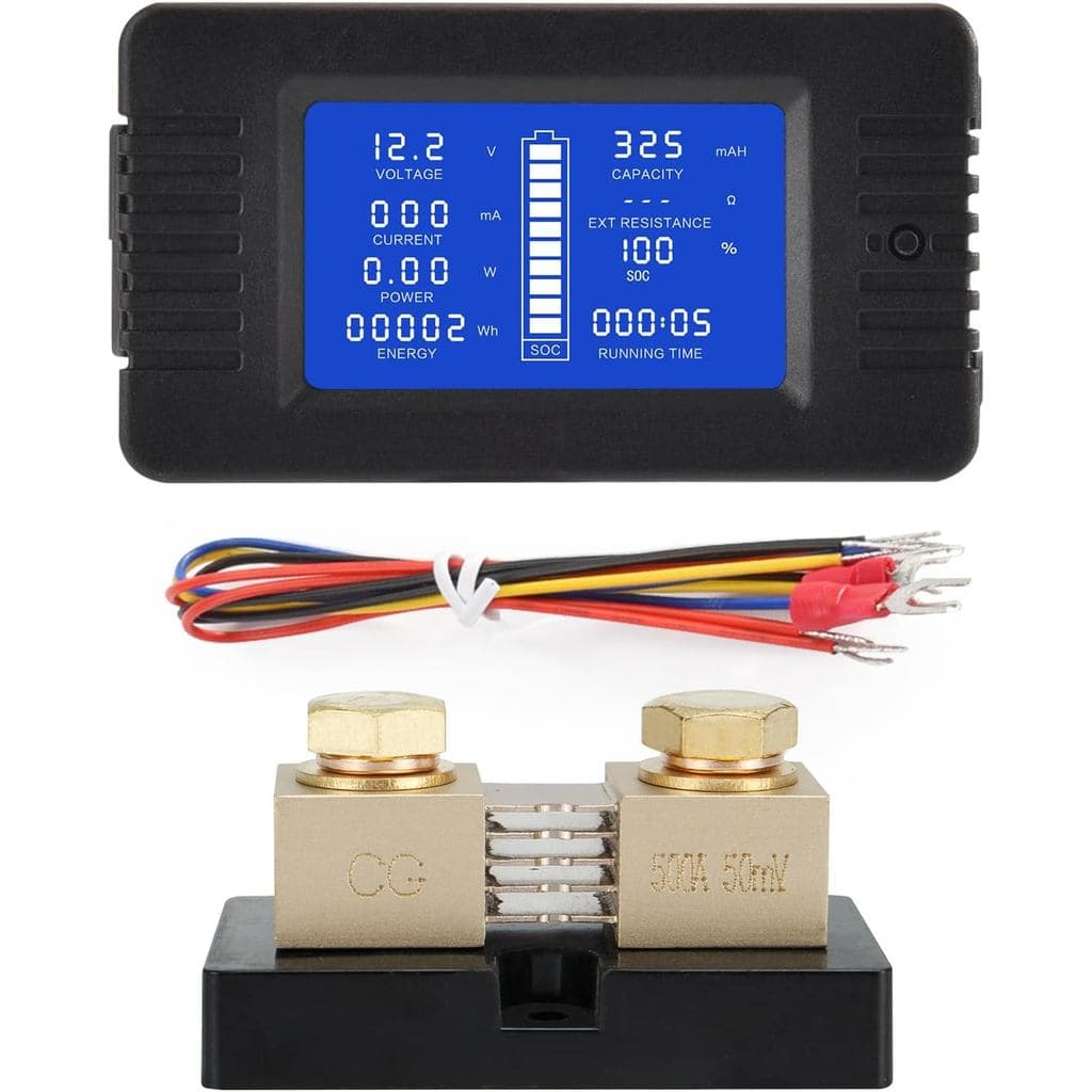 Medidor de Bateria Multifuncional DC com Shunt, 0-200V, 0-500A, Multímetro Digital com Display LCD para Medição de Corre