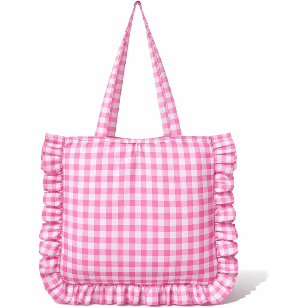Bolsa Tote Grande com Babados Rosa Sadnyy, Bolsa de Ombro em Tecido Gingham, de Viagem para Mulheres, Bolsa de Tec