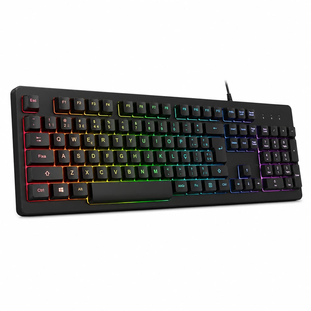 Teclado Gamer RGB Membrana USB Completo com Teclado Numerico para PC Notebook