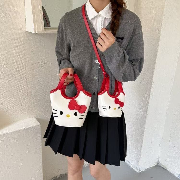 Nova Bolsa de Mão e Transversal Hello Kitty 2026, Bolsa Balde Doce e Fofa, Bolsa Casual Versátil para o Dia a Dia de Men