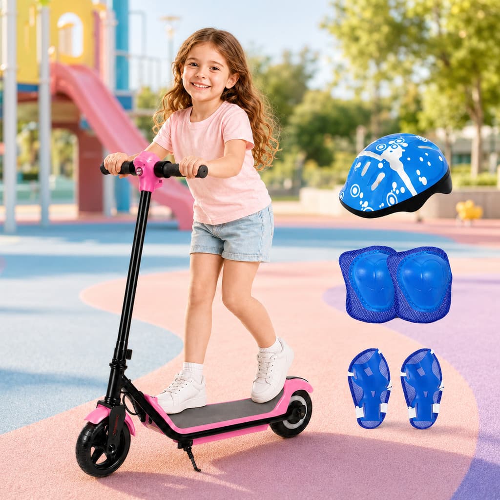 Patinete Infantil Elétrico para Menina 110W Bateria 24V 14km/h Autonomia 5-8km Farol Música Bluetooth Freio Duplo Azul