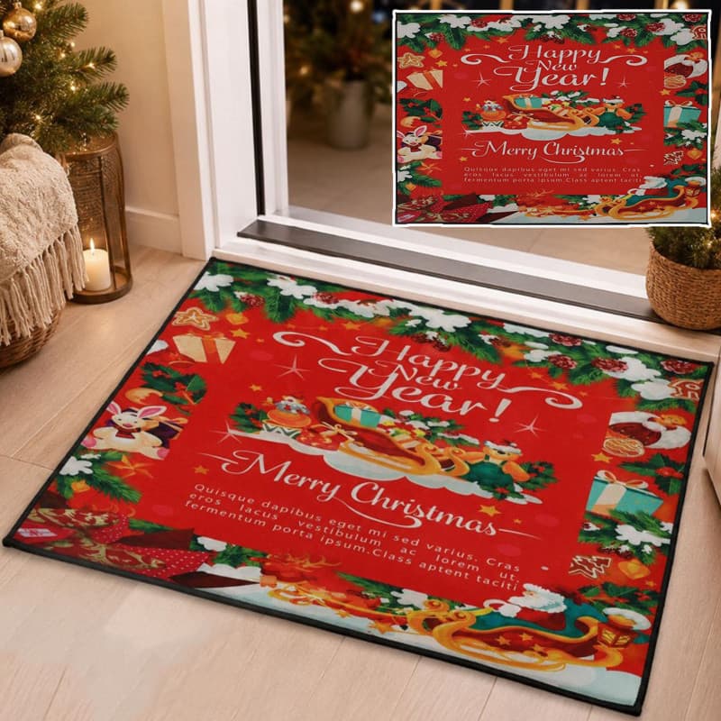 Requintado Estampas De Natal Almofada De Chão Decoração De Sala De Estar-Tapete Antiderrapante Durável Resistente A Manc