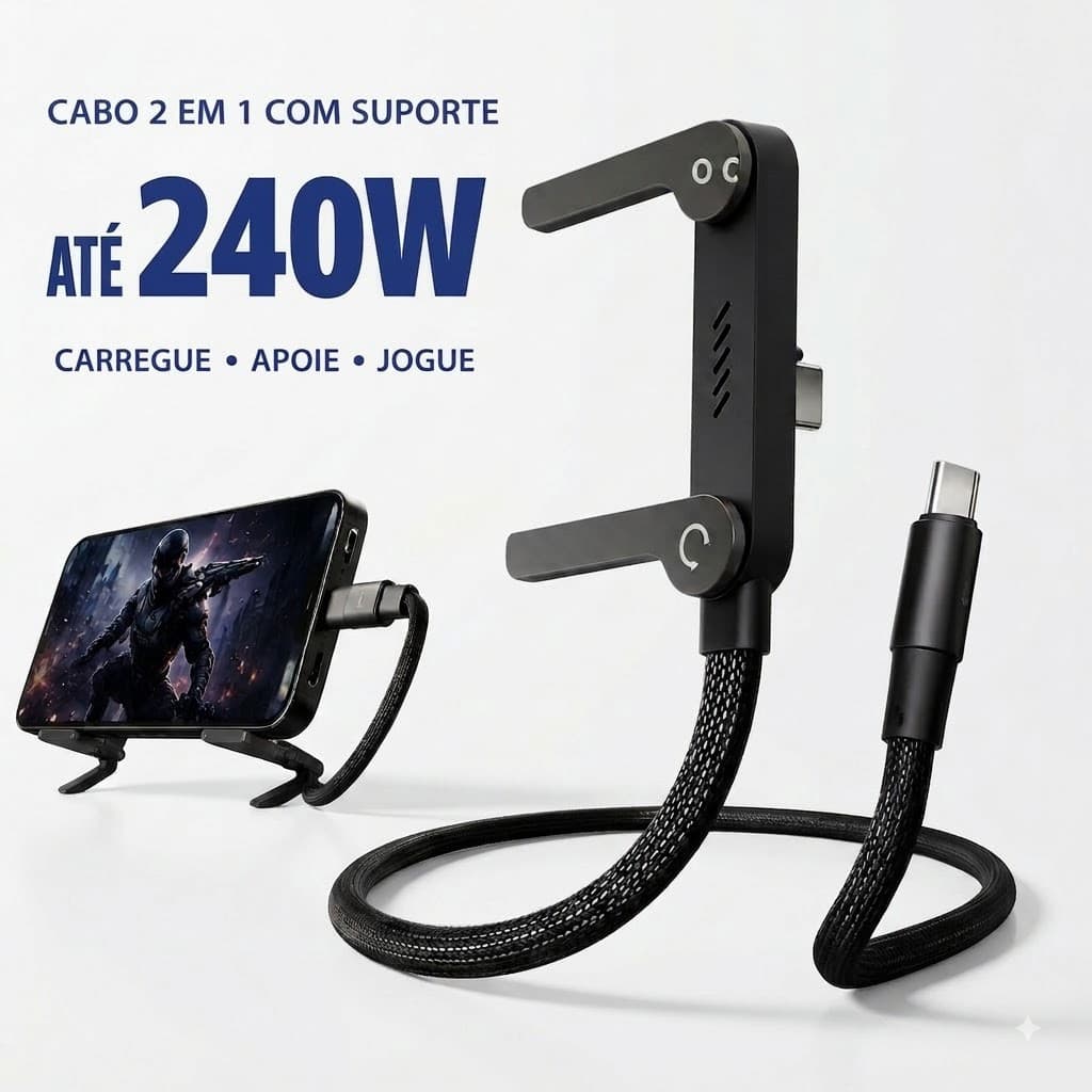 Suporte de Celular de Mesa Retrátil 240W Carregamento Super Rápido Dobrável USB Base Estável Pronta Entrega Premium