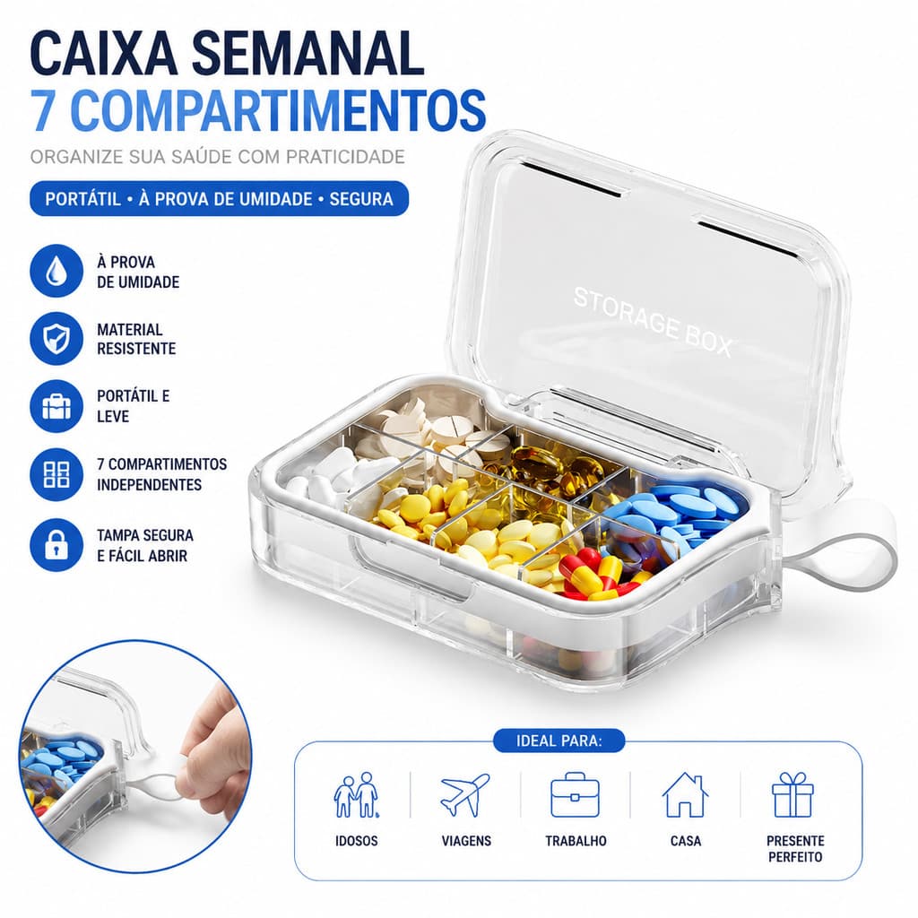 1 peça organizador de comprimidos 7 compartimentos – caixa semanal de remédios portátil à prova de umidade para