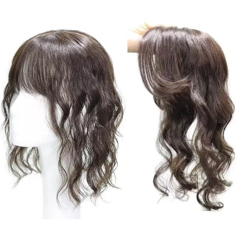 Artigo decorativo Topo Topper 13x13cm Ondulado Aplique de Cabelo Humano com tic‑tac feminino 30-35cm