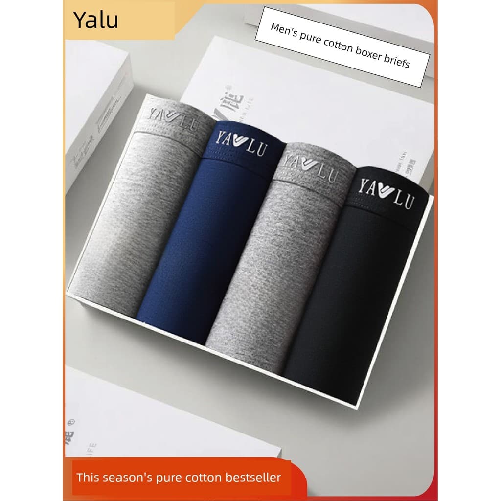 Yalu Cueca boxer masculina de algodão puro, cueca boxer masculina de alta qualidade, calça Plus Size, estilo masculino