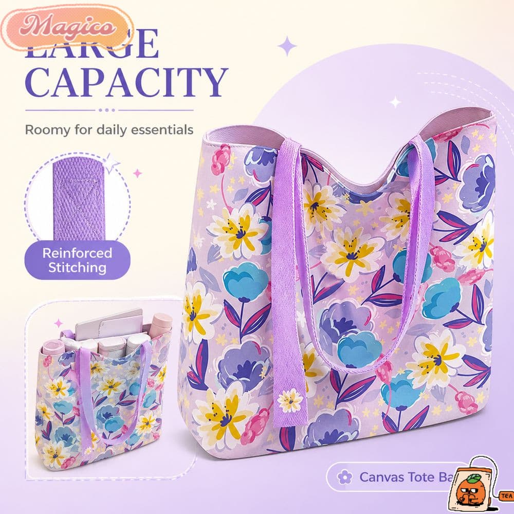 Bolsa De Lona MAGICO , Sacola Floral De Grande Capacidade , Ombro Leve Versátil Reutilizável