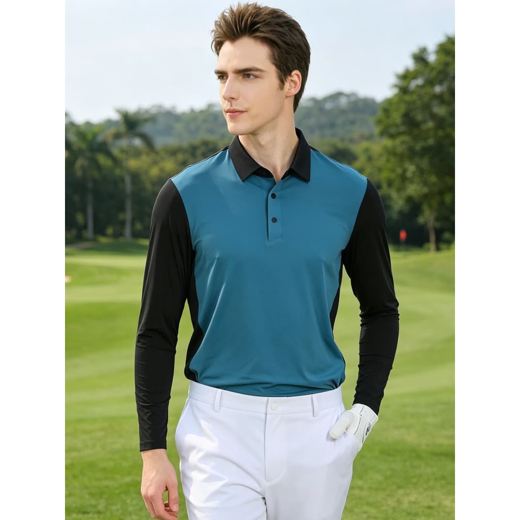 Verão golfe masculino gelo seda manga comprida camiseta gelo sentido protetor solar de secagem rápida respirável esporte