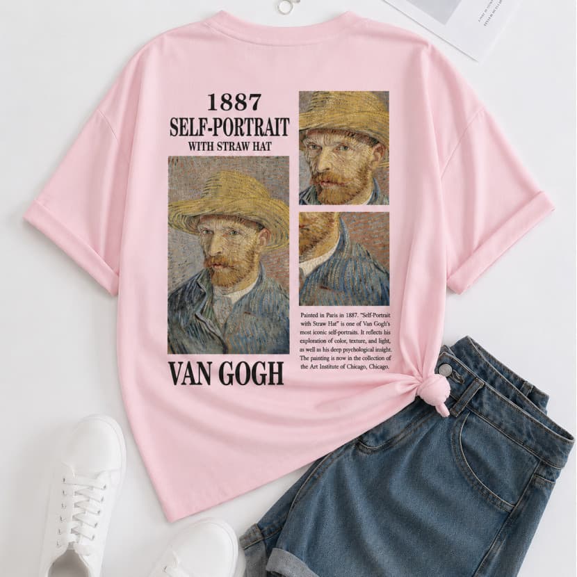 Camiseta Van Gogh Autorretrato com Chapéu de Palha Estampa de Arte Clássica Vintage