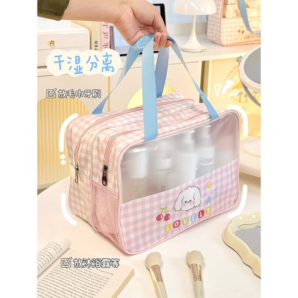 Bonito menina coração saco cosmético grande capacidade seco molhado separação saco de higiene pessoal passeio viagem por