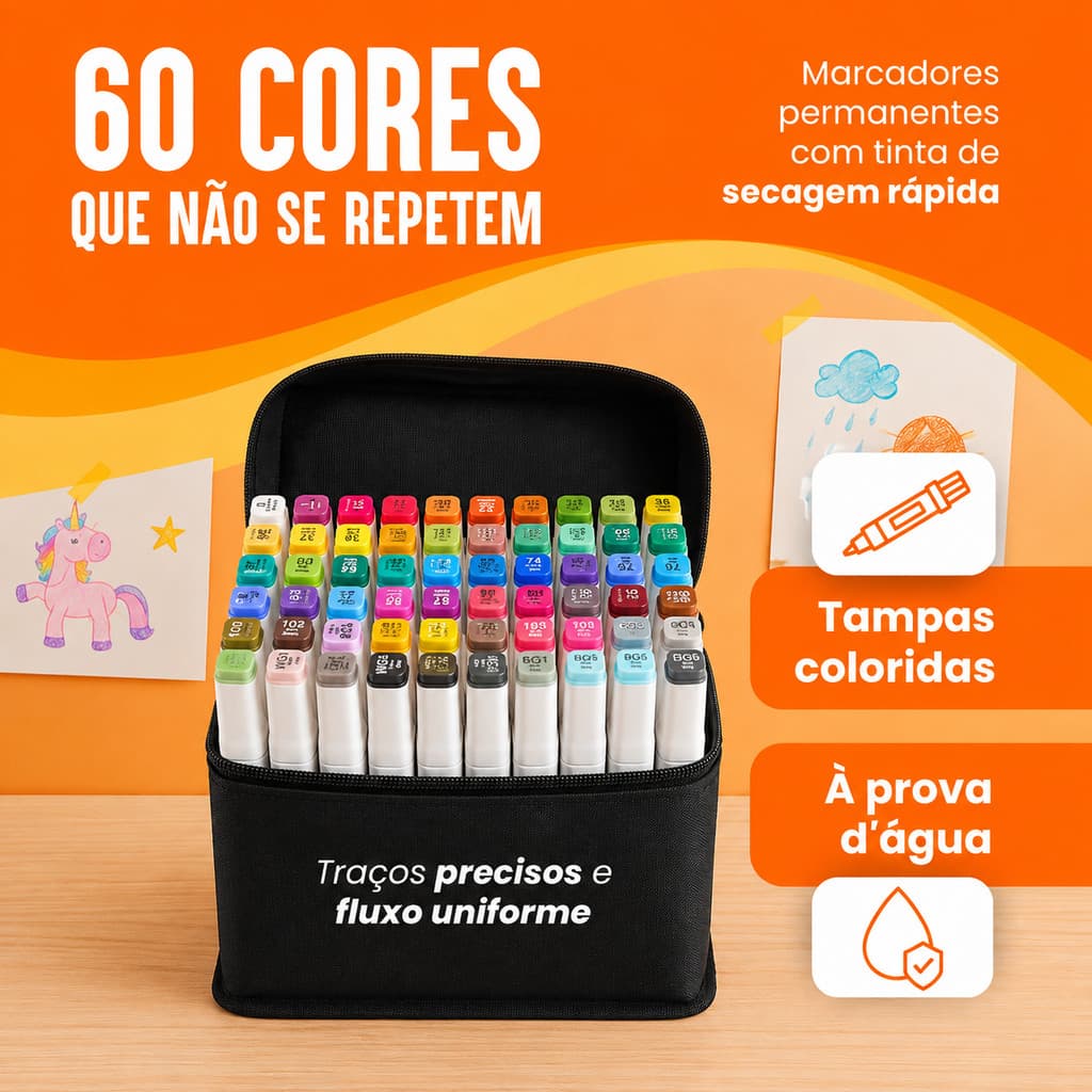 60 Cores Marker Caneta Marcadora Com Ponta Dupla/Pintura De Arte/Aquarela/Material Escolar/Escritório