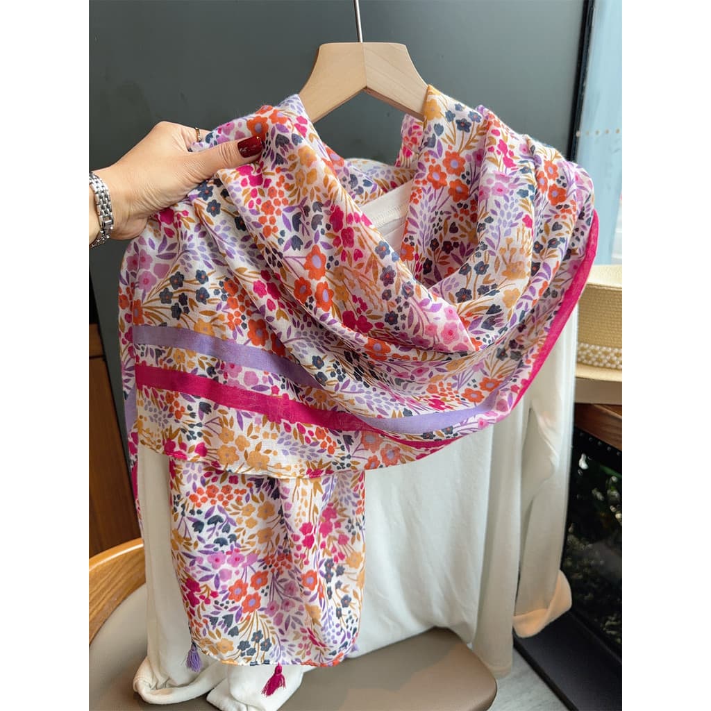 Francês romântico pequeno Floral lenço de seda feminino primavera verão viagem protetor solar xale beira-mar férias prai