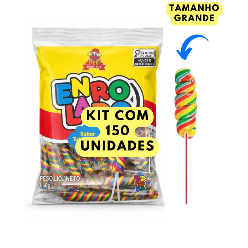 Pirulito Grande Enrolado Tutti-Frutti Aprox 50 Unidades 650g | Festa, Lembrancinha e Doces Infantis - KIT C/150