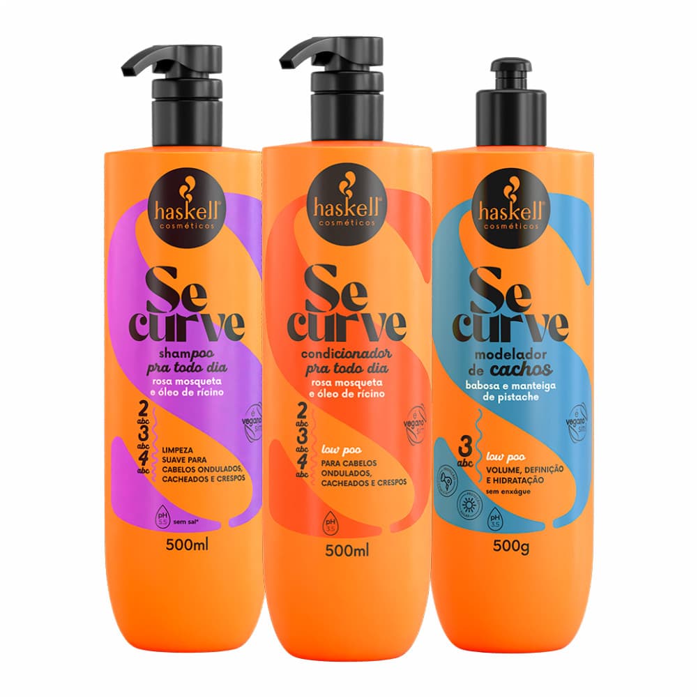 Kit Se Curve Cacheados Haskell 3 Itens - Shampoo, Condicionador e Modelador de Cachos para Curvatura 3ABC