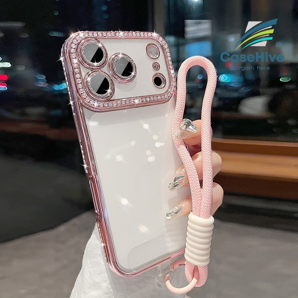 Novo Com Cordão Premium Revestido De Diamante Capa De Telefone De Silicone Transparente Para iPhone 18 Pro Max 17 16 15