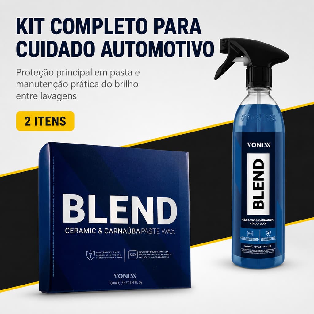 Kit Cera Vonixx Blend Paste Wax 100ml e Blend Spray Wax 500ml Brilho Proteção Pintura Carro Moto