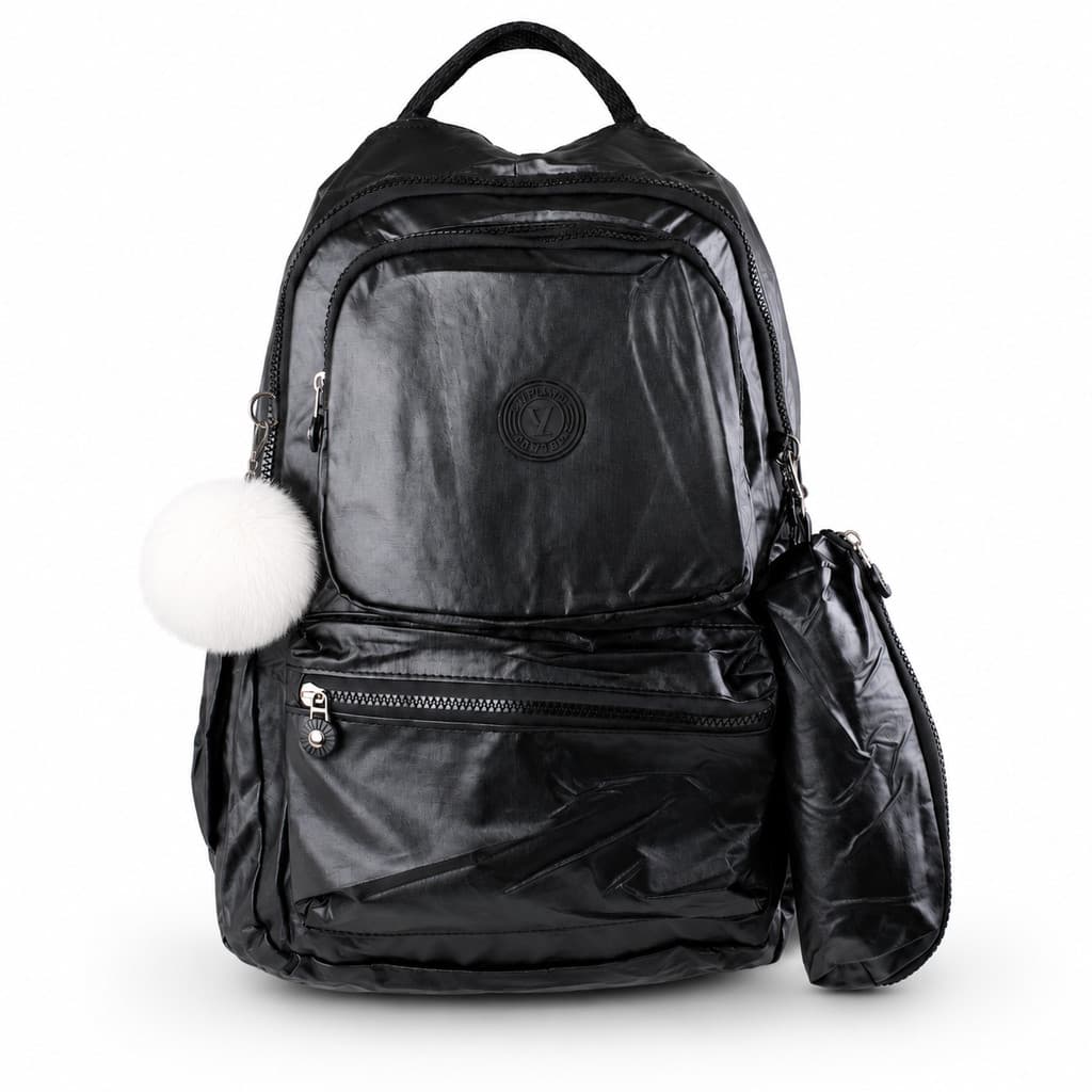 Mochila Escolar Feminina Com Estojo Metalizada Impermeável Grande Resistente Moderna Para Escola Trabalho Luxuosa Top
