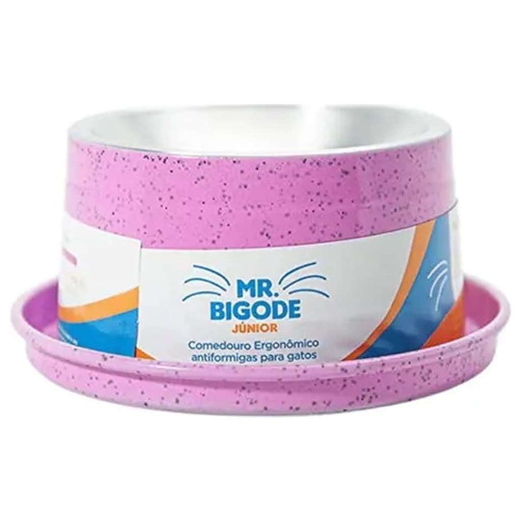 Comedouro Pet Elevado Ergonômico Antiformiga Gato Mr Bigode NF Pet 140ml Rosa