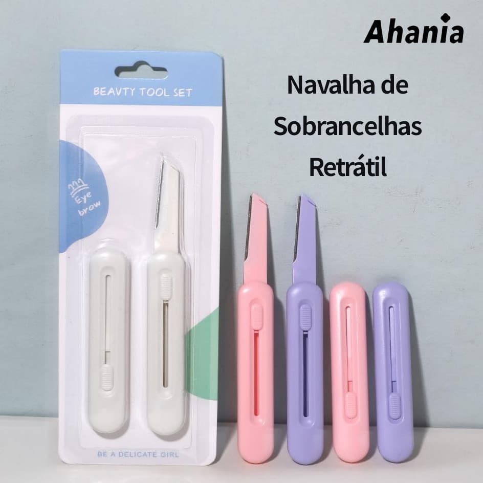Kit de 2 Navalha para Sobrancelha Design Retrátil e Seguro para Iniciante, Lâmina Aço Inoxitável