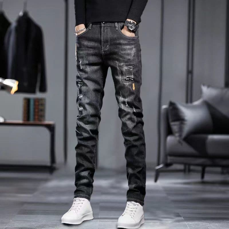 2026 Calça Jeans masculina preta de alta qualidade, fina, justa, pés pequenos, Stretch, calça Casual masculina 26.8.15