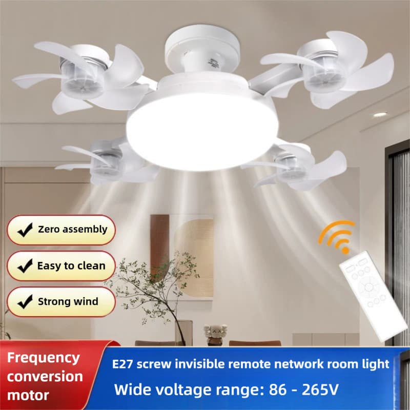 Luz Do Ventilador De Teto E27 4 Cabeças 50 Cm , Motor DC Remoto Com Escurecimento Contínuo Silencioso