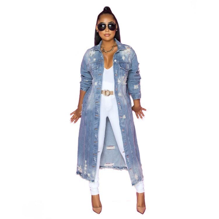 Jaqueta jeans feminina preta 2026 versão outono azul rasgado lavado solto casaco jeans de manga comprida