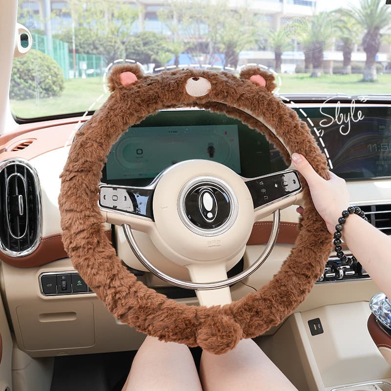 Urso dos desenhos animados capa de volante do carro coelho moagem de cabelo Anti-deslizamento alça do carro capa mão mai