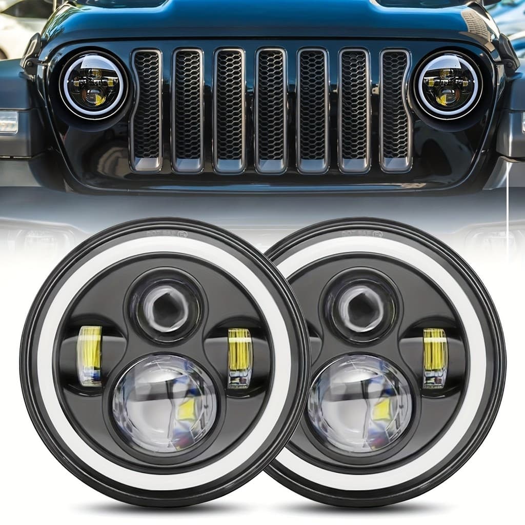 1/2 Pçs 7 Polegada Redondo LED Farol 4 Chips Anjo Olho Halo Para Jeep Wrangler JK JL TJ Offroad Luz De Condução