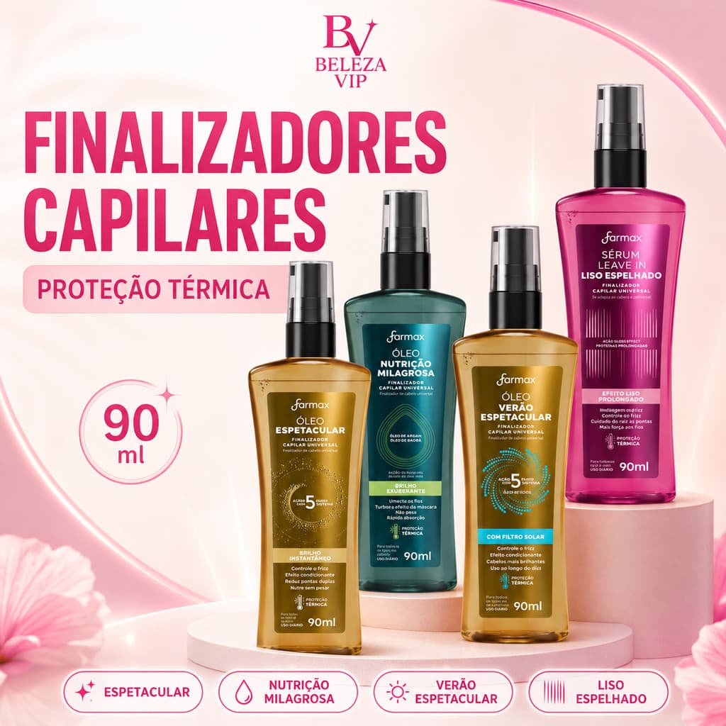 Finalizador Capilar Farmax 90ml Óleo e Sérum Proteção Térmica Antifrizz