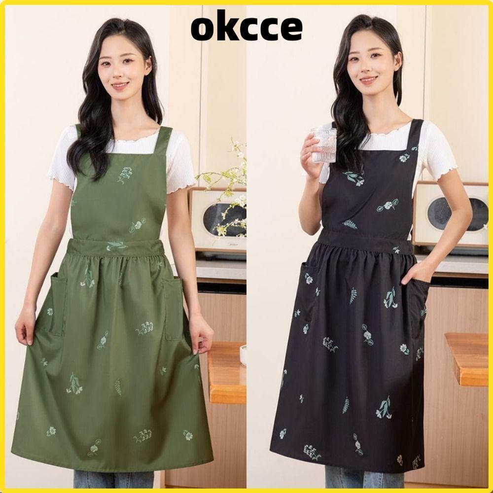 Avental De Vestido OKCCE , Cozinha Ajustável À Prova De Óleo , Aventais De Pintura De Poliéster Com Flores Bordadas