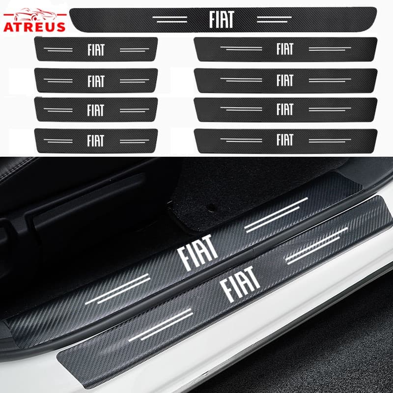 Adesivo de Fibra de Carbono para Soleira de Porta de Carro Fiat, Protetor Anti-riscos para Soleira de Porta e Porta-mala