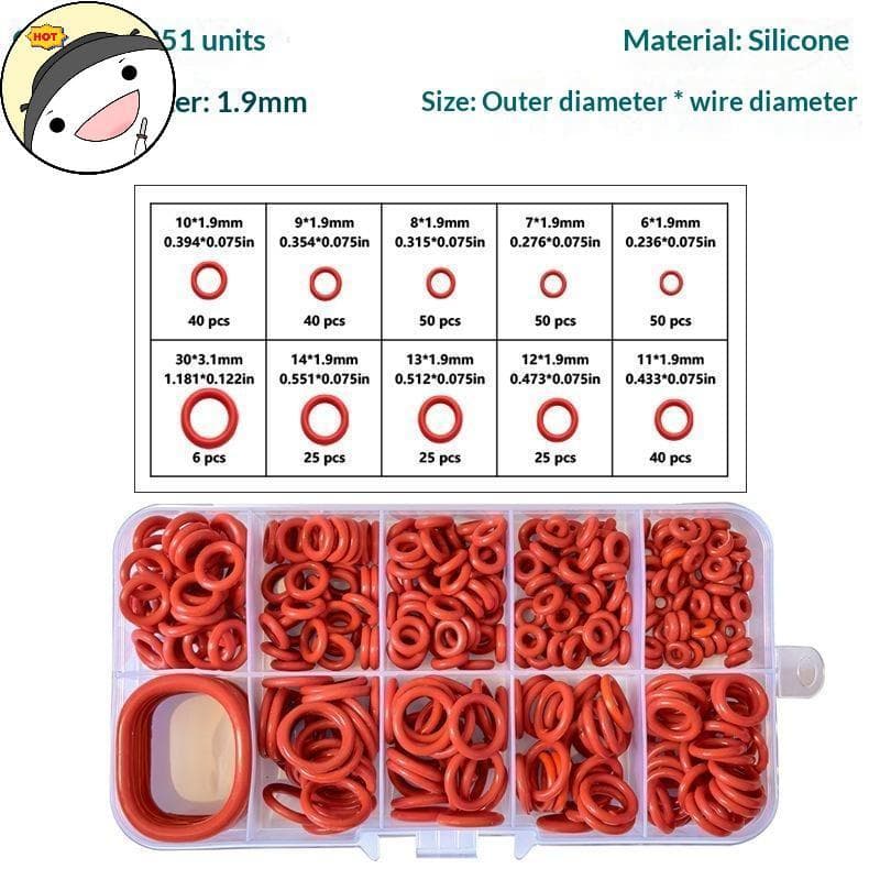 Kit De Vedação De Anel Silicone Maud 351 Unidades 10 Tamanhos Com Caixa De Armazenamento Ajuste Universal Para Manutençã