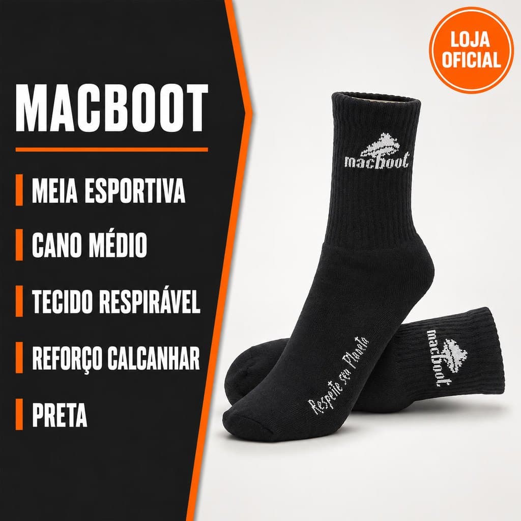 Meia Unissex Macboot Esportiva Cano Médio Alto Invisível Trilha Caminhada Trabalho Confortável