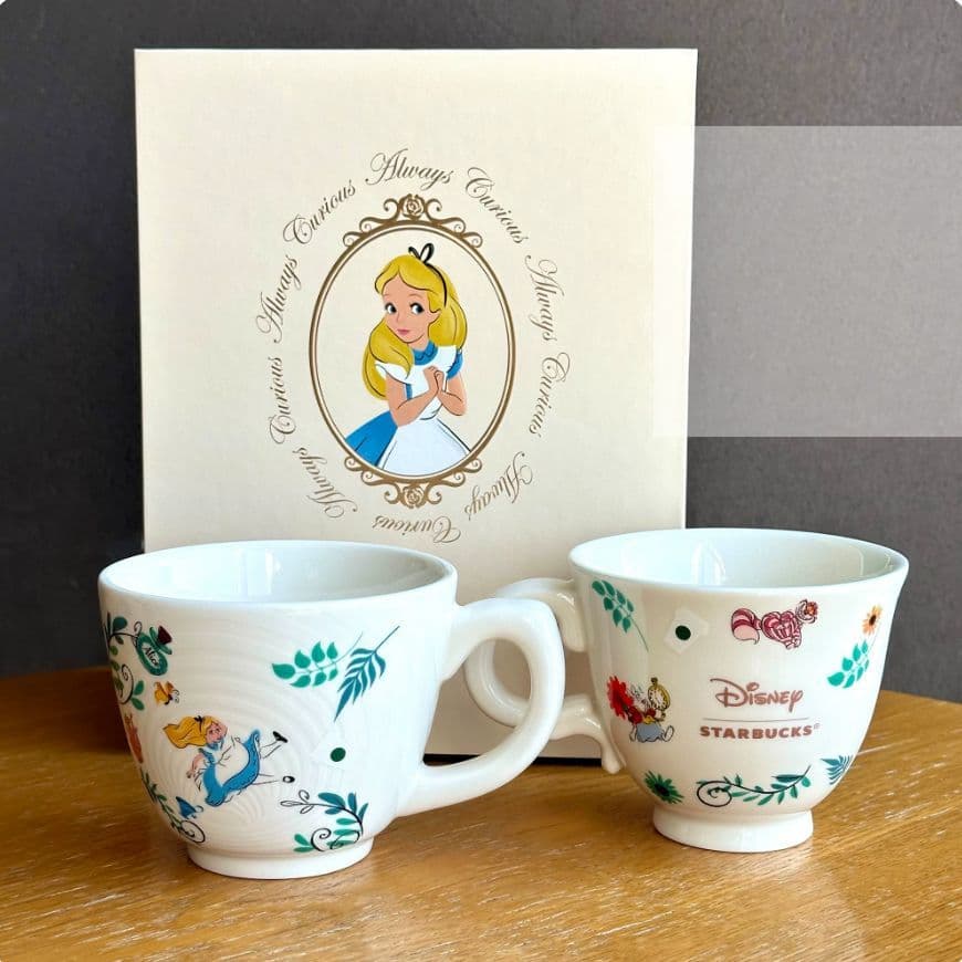 Conjunto de xícara de café da marca Starbucks Disney Alice Cartoon lembrança de copo de cerâmica