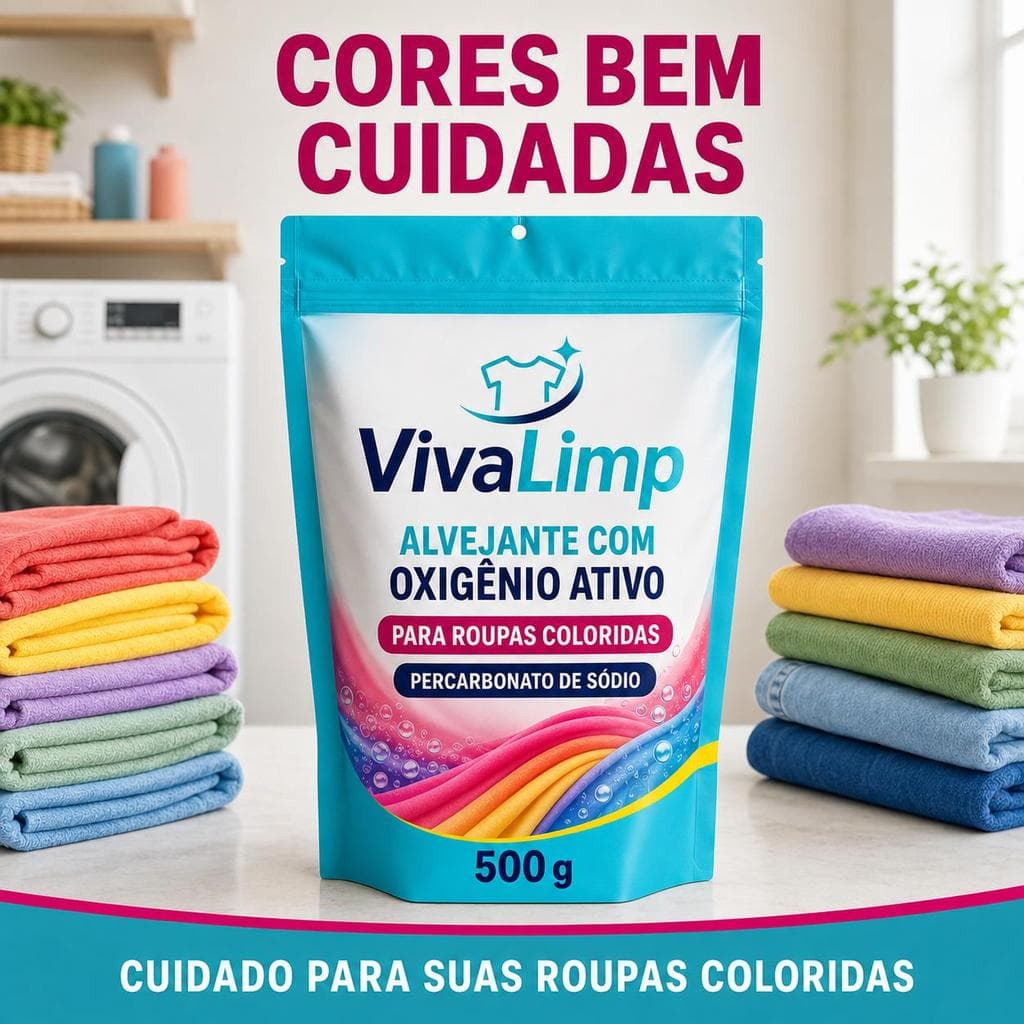 Alvejante para Roupas Coloridas VivaLimp Oxigênio Ativo Percarbonato de Sódio 500g ou 1kg